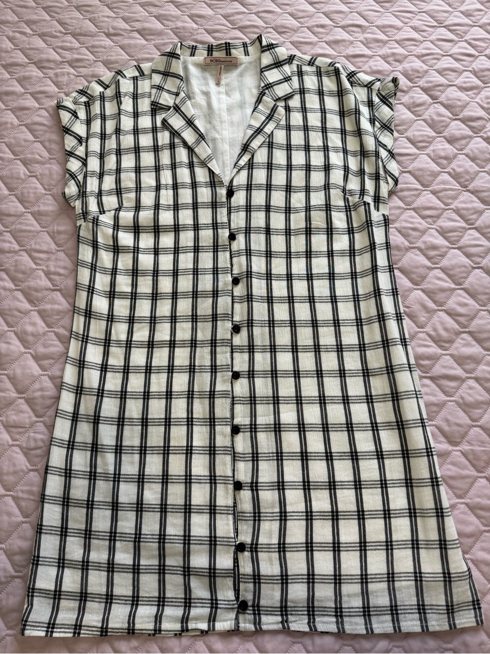 BCBGeneration Black & White Plaid Button-Front Mini Dress